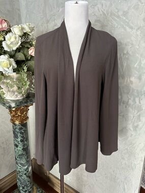 Eileen Fisher Open-Front Lightweight Cardigan — Taupe Brown